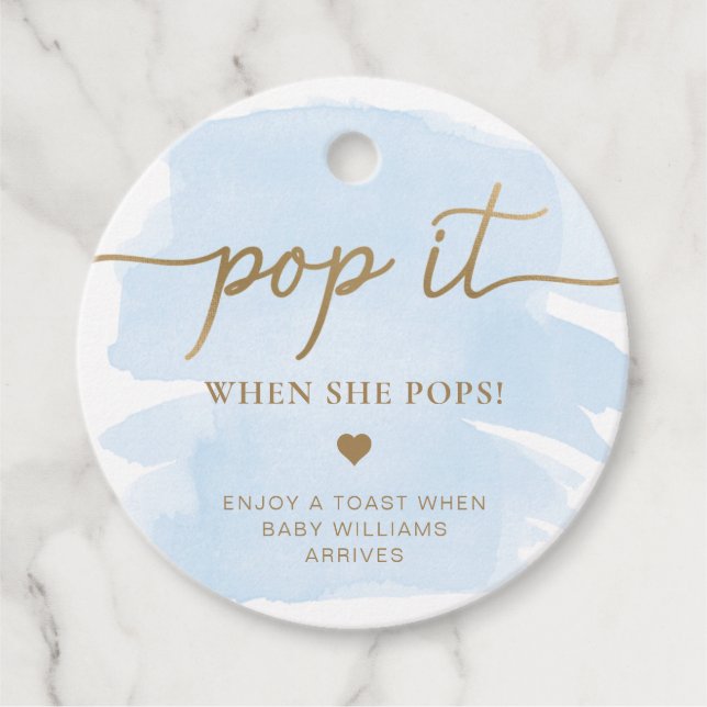 Blue Watercolour Pop It When She Pops Favour Tag (Front)