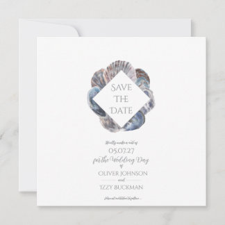 Blue Watercolour Sea Shell Save the Date Flat Card