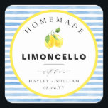 Blue Watercolour Stripe Limoncello Favour Square Sticker<br><div class="desc">These favour stickers feature a watercolour stripe design and bight lemon detail. Personalise with your names and date, the script heading is not editable. These favour stickers can be used for weddings, bridal showers, baby showers, birthdays, or any other event. For more advanced customisation of this design, simply select the...</div>
