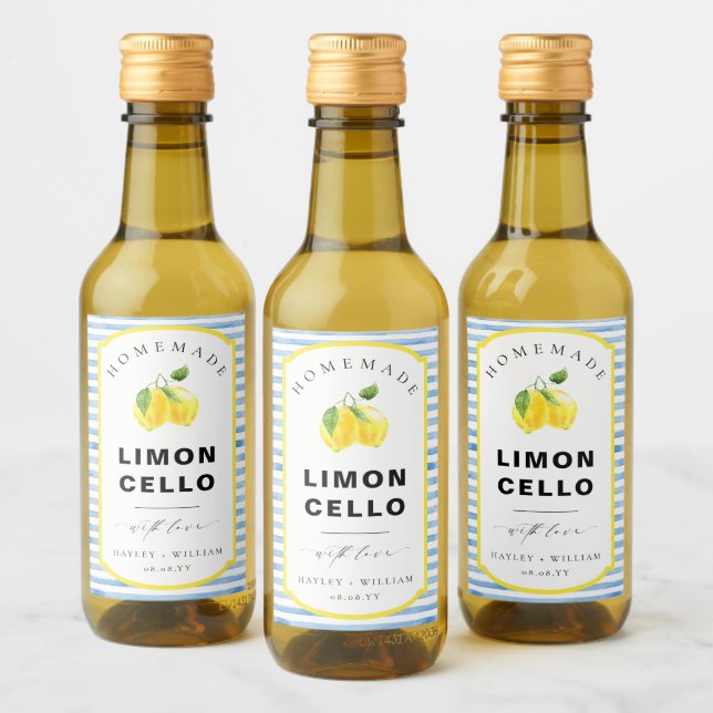 Blue Watercolour Stripe Limoncello Favour Wine Label (Bottles)