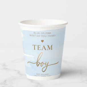 Blue Watercolour Team Girl Gender Reveal Party Paper Cups