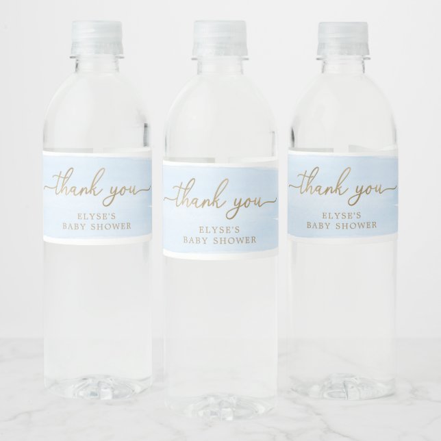 Blue Watercolour Water Bottle Favour Label (Bottles)