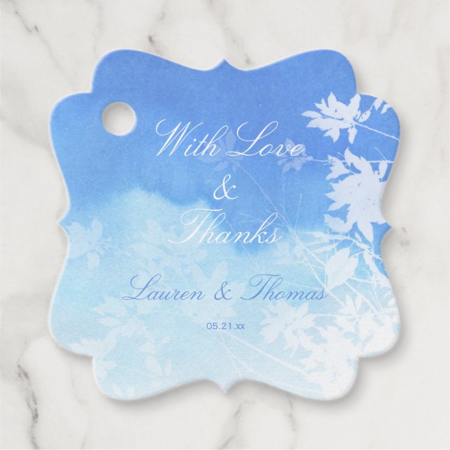 Blue Watercolour Wedding Favour Tags (Front)