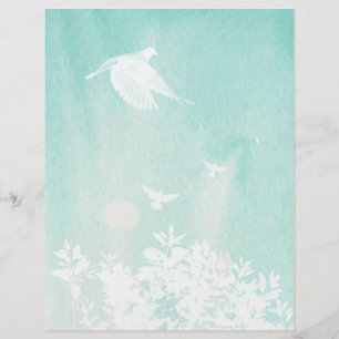 Blue Watercolour & White Doves Scrapbook Paper