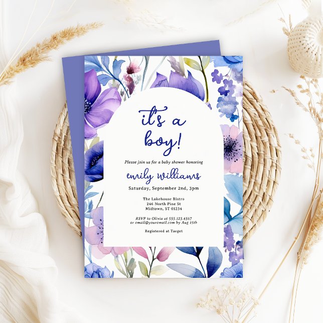Blue Watercolour Wildflower Its a Boy Baby Shower Invitation (Creator Uploaded)