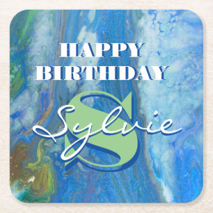 Blue Waterfall Acrylic Art Square Paper Coaster