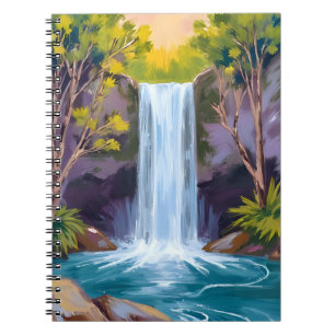 Blue Waterfall Forest Landscape Nature Painting Notebook