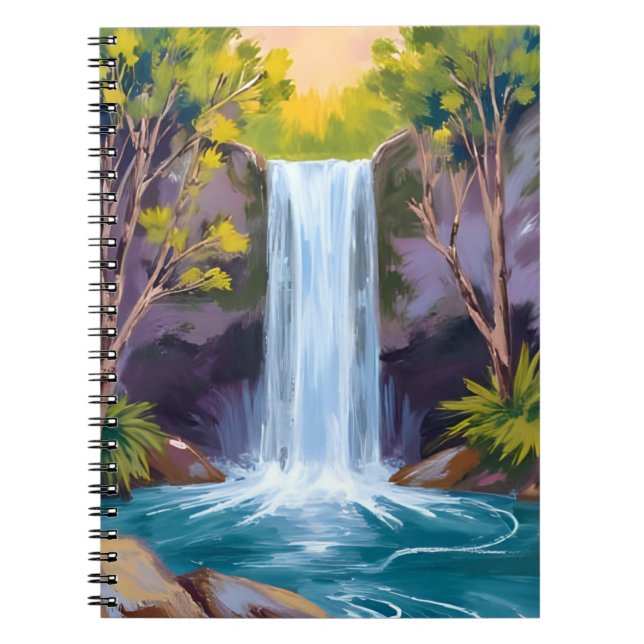 Blue Waterfall | Forest Landscape Nature Painting Notebook (Front)