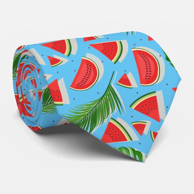 Blue Watermelon Leaf Neck Tie (Rolled)