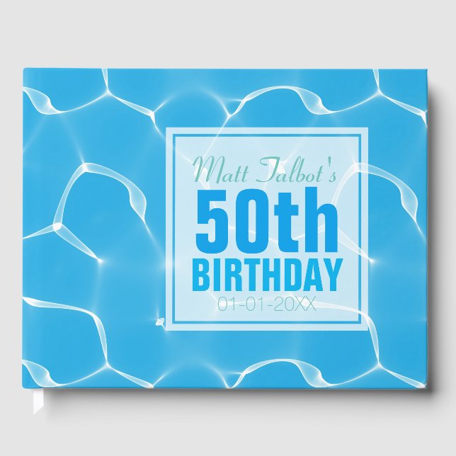 Blue Waterpool 50th Birthday Guest Book (Front)