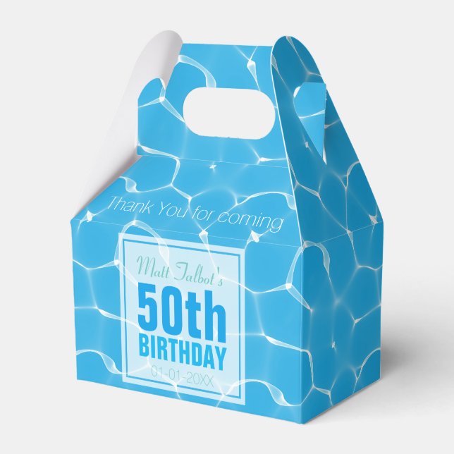 Blue Waterpool 50th Birthday Party Gable FB Favour Box (Front Side)