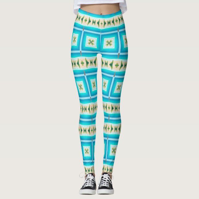 Blue Waters Beach Design Leggings (Front)