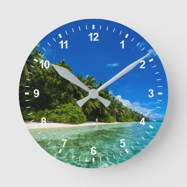 Blue Waters Of A Tropical Beach Round Clock (Front)