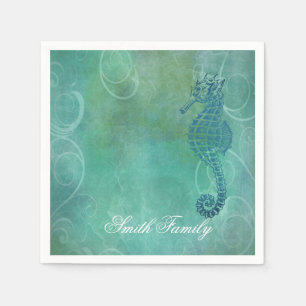 Blue Waters, Seahorse and Flourish Napkin