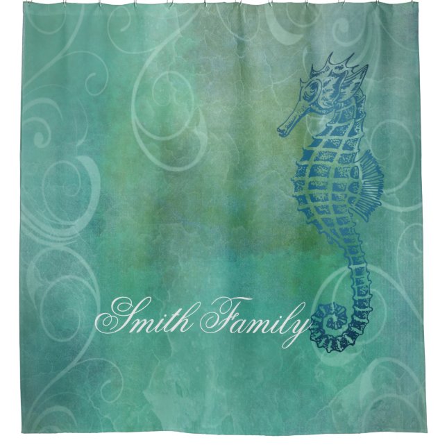 Blue Waters, Seahorse and Flourish Shower Curtain (Front)