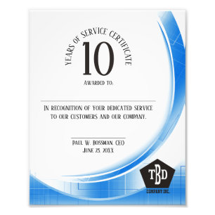 Blue wave 10 year employee anniversary award photo print