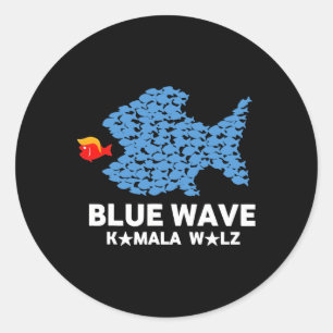 Blue Wave 2024 Funny Big Fish Eat Little Fish Trum Classic Round Sticker