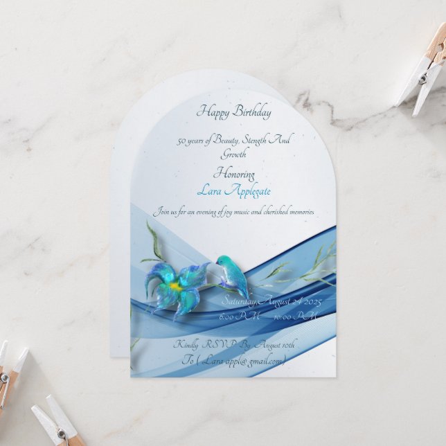  blue wave 50 Years Birthday invitation (Front/Back In Situ)
