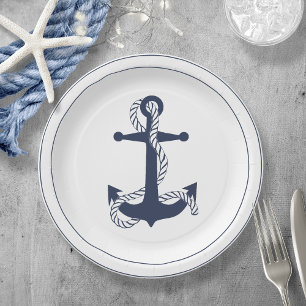 Blue Wave Anchor Navy/Wht ID836 Paper Plate