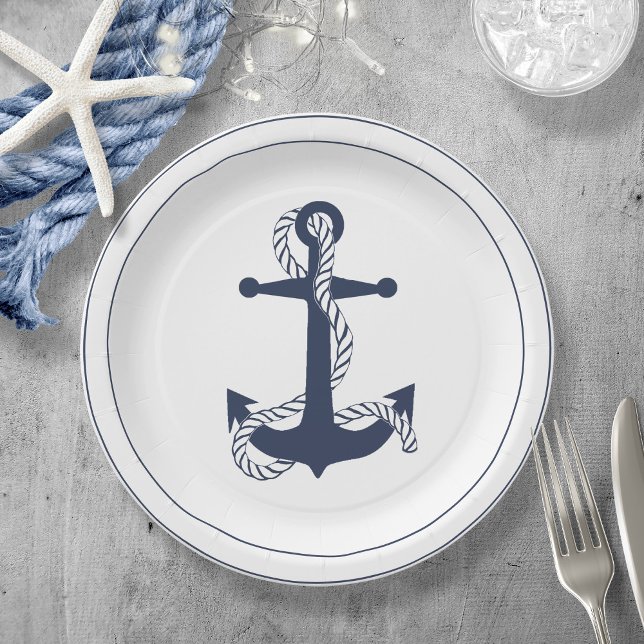 Blue Wave Anchor Navy/Wht ID836 Paper Plate (Creator Uploaded)