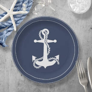 Blue Wave Anchor V2 Wht/Navy ID836 Paper Plate