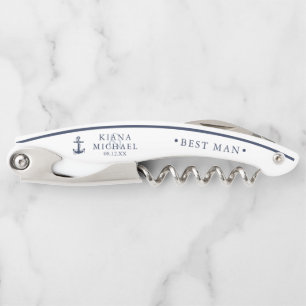 Blue Wave Anchor Wedding Best Man Bl/Wht ID836 Corkscrew