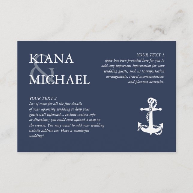 Blue Wave Anchor Wedding Details Wht/Navy ID836 Enclosure Card (Front)