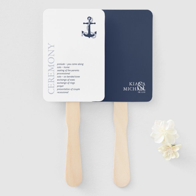 Blue Wave Anchor Wedding ID836 Hand Fan (Front and Back)
