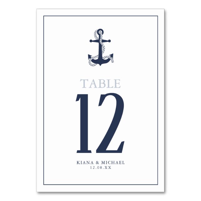Blue Wave Anchor Wedding Navy/Wht ID836 Table Number (Back)