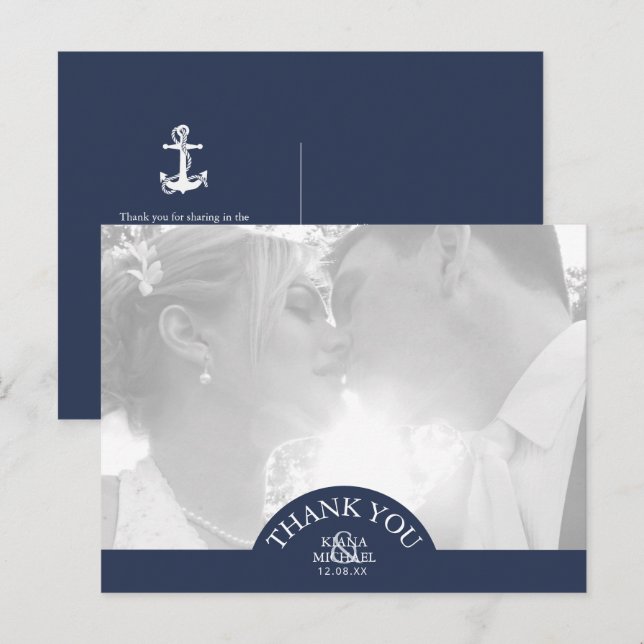 Blue Wave Anchor Wedding Thank You ID836 Announcement Postcard (Front/Back)