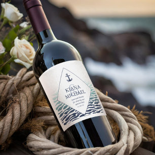 Blue Wave Anchor Wedding Thank You ID836 Wine Label