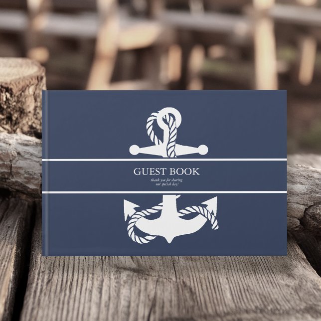 Blue Wave Anchor Wedding V2 Wht/Navy ID836 Guest Book (Creator Uploaded)