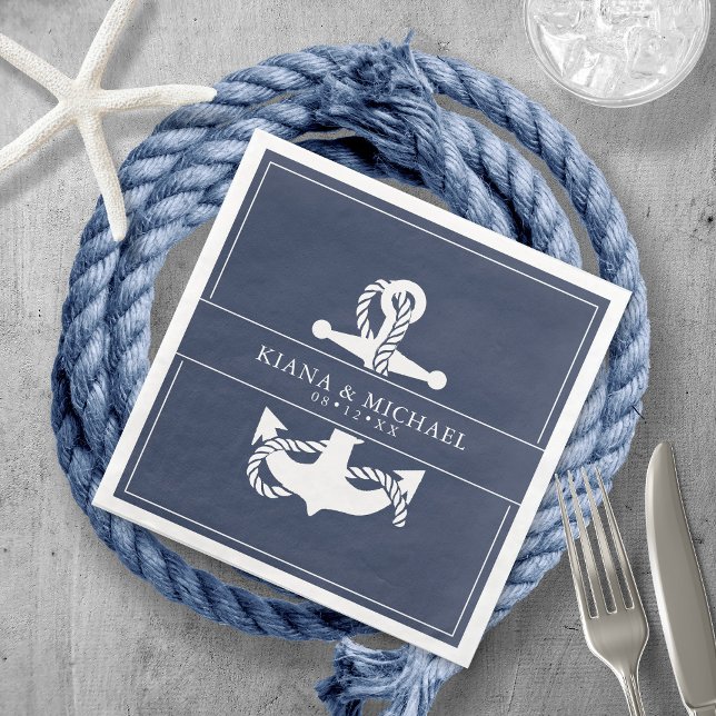 Blue Wave Anchor Wedding V2 Wht/Navy ID836 Napkin (Creator Uploaded)