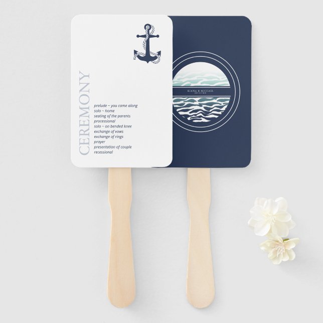 Blue Wave Anchor Wedding Wave ID836 Hand Fan (Front and Back)