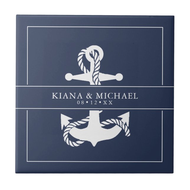 Blue Wave Anchor Wedding Wht/Navy ID836 Tile (Front)