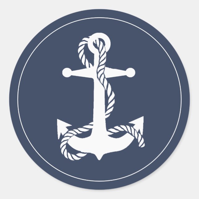 Blue Wave Anchor Wht/Navy ID836 Classic Round Sticker (Front)