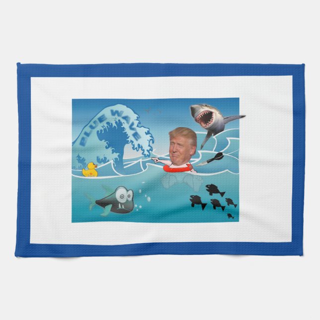 Blue wave / Anti Trump, Tea Towel (Horizontal)