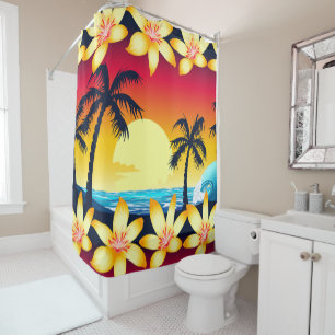Blue wave at sunrise shower curtain