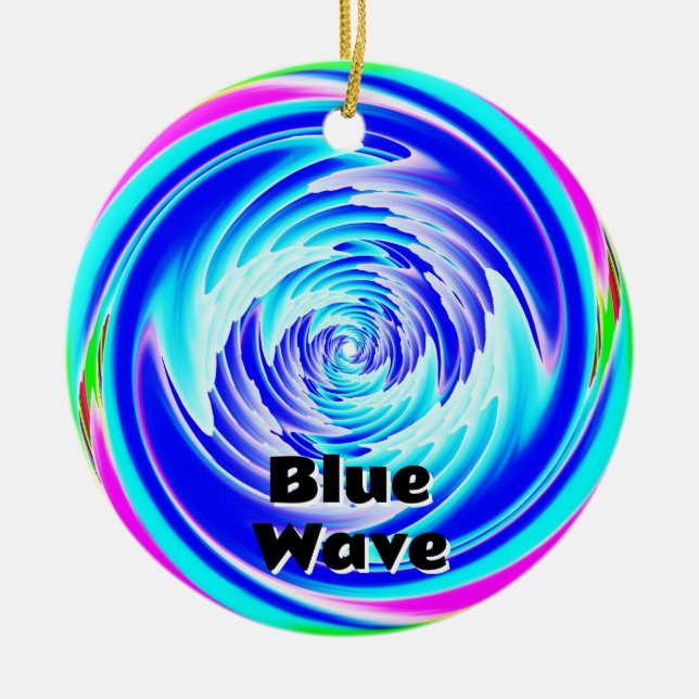 Blue Wave (Change the Words) Ceramic Tree Decoration (Front)