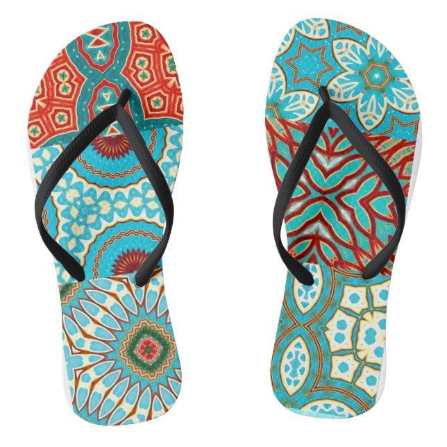 BLUE WAVE DESIGNER COLLAGE FLIP FLOPS (Footbed)