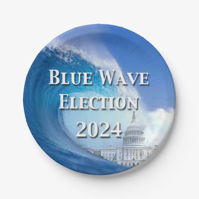 Blue Wave Election 2024 Paper Plate (Front)