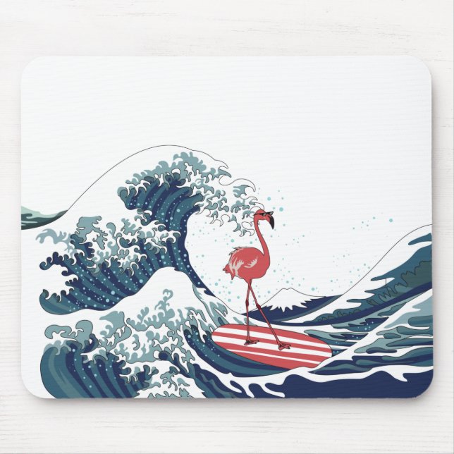 Blue wave Flamingo surfing no text Mouse Mat (Front)