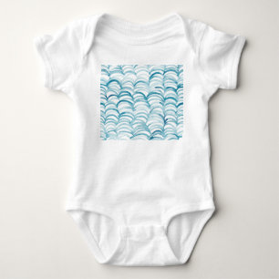 Blue Wave Japanese Style PatternIllustration Baby Bodysuit