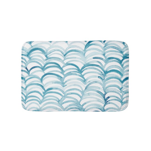 Blue Wave Japanese Style PatternIllustration Bath Mat (Front)