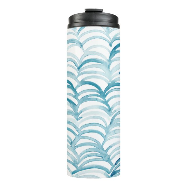 Blue Wave Japanese Style PatternIllustration Thermal Tumbler (Front)