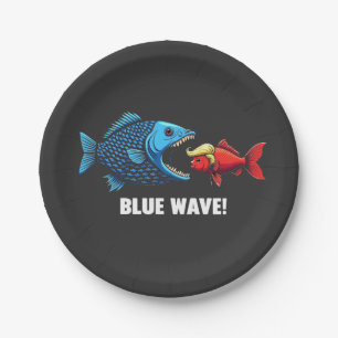 Blue Wave Kamala Harris Walz Fish Election Paper Plate