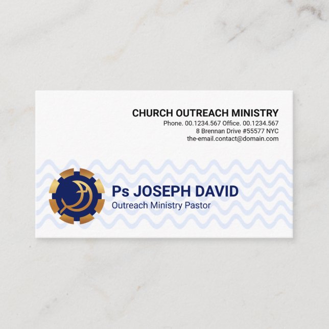 Blue Wave Lines Gold Fish Life Buoy Christian  Business Card (Front)