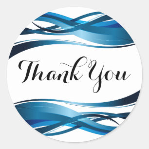 Blue Wave Modern Abstract Thank You Classic Round Sticker
