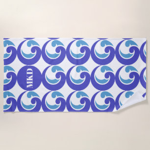 Blue Wave Monogram Beach Towel