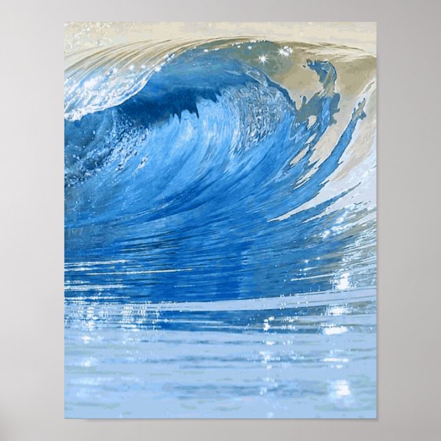 Blue Wave Nature Digital Art Poster (Front)